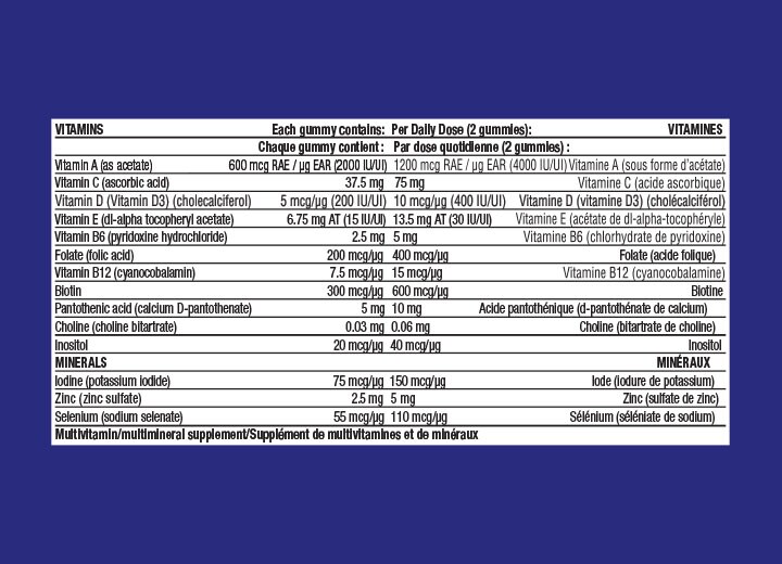 Étiquette nutritionnelle des Gummies multivitamines One A Day pour hommes, 130 gummies
